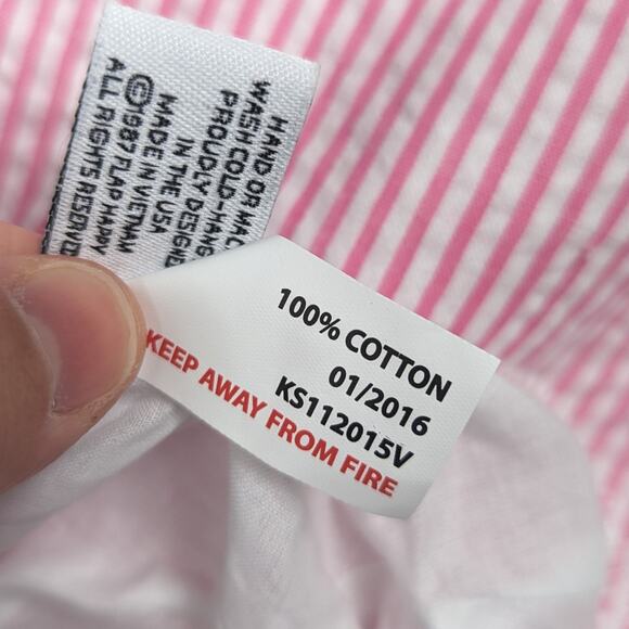 Flap Happy Bucket Hat Sz XS 0-3m Pink Pinstripe Seersucker - Picture 5 of 5